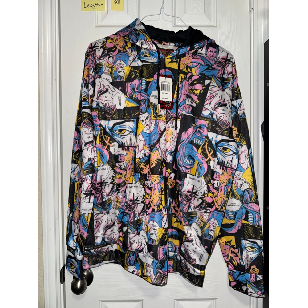 Men's Fresh Prints Manga Comic Print Hoodie L Black Pink